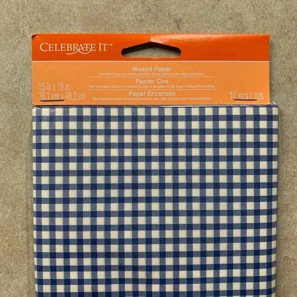 Celebrate It Waxed Paper Food Safe Tissue Paper Treat Box 10pc Gingham Print NEW